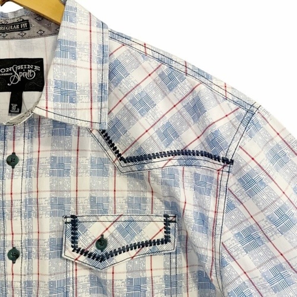 Brad Paisley Moonshine Spirit Western Shirt Blue & Cream Plaid Men’s Size Large - Picture 5 of 12